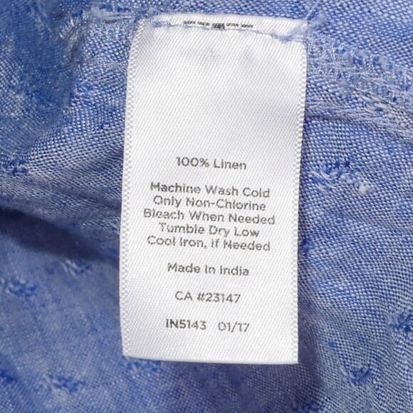 Talbots Woman Petite 2XP 100% Linen Button Up Shirt Blue Textured Roll Tab EUC - Picture 5 of 9